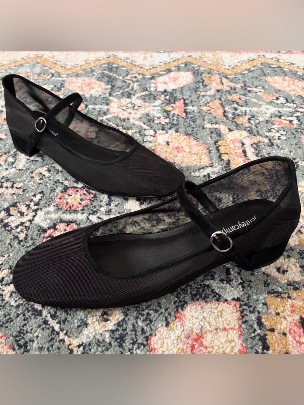Jeffrey Campbell Chasse Mesh Suede Mary Jane Ballet Flats Black Sz 9.5